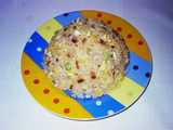 Rice on multicolored plate